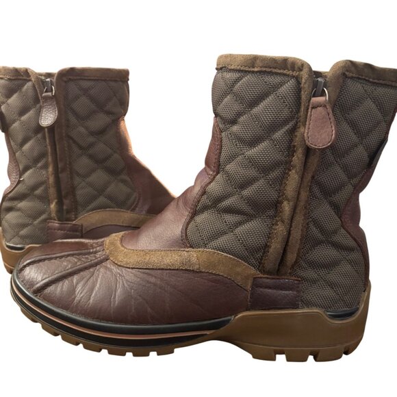 Pajar Womens Quilted Brown Leather & Suede Duck Boots With Side Zipper Closure - Picture 13 of 13